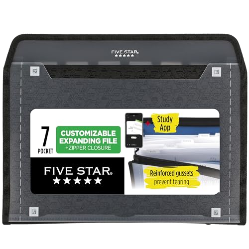 Black Five Star 7-Pocket Expanding File Organizer with Zipper, Pack of 1