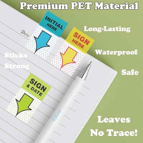 500pcs Sign Here Stickers & Tabs ? Initial Here, Sign & Date, Notarize Flags ? Sticky Post-It Flags for Documents, Book Annotation, Office Filing, Notary Supplies