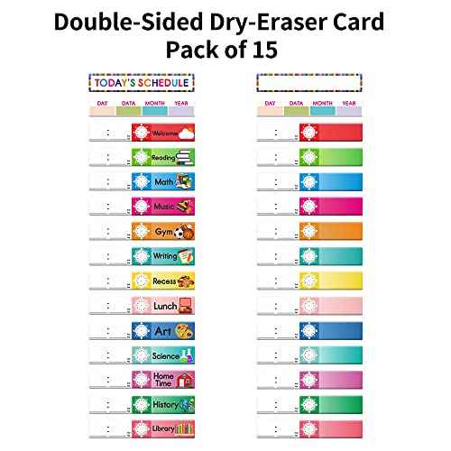 Daily Schedule Pocket Chart. Kids Chart with 15 Dry-Eraser Cards. 13+1 Pockets. for Classroom & Home (Blue)