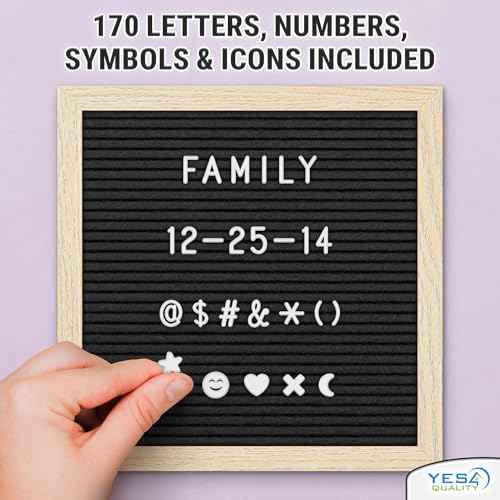 Felt Letter Board - 10x10¡±, Black - 170 Letters, Numbers & Emojis for Celebrations & Announcements - Customizable Message Letterboard w/Wooden Frame for Home Decor & Office Use - by Yes4Quality