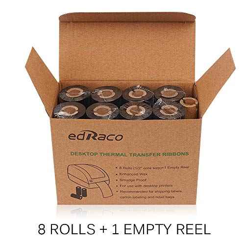 Desktop Thermal Transfer Ribbons -Enhanced Wax, 8 Rolls, 4.33" x 244'/110mm x 74m for Zebra Desktop Printer