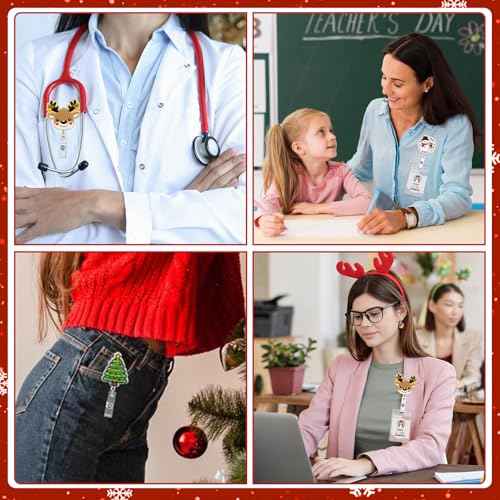 3 Pack Christmas Badge Reel Retractable with Alligator Swivel Clip Cute Holiday Badge Reels Funny Christmas Tree ID Badge Holder for Office Nurse Student