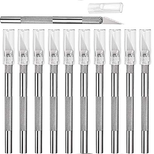 Silver 15 Pack Craft Knife Set with Safety Caps for Precision Cutting
