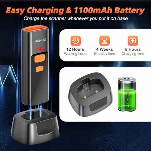Wireless Barcode Scanner Mini Bluetooth 1D 2D QR Bar Code Scanner 3-in-1 Bluetooth & 2.4G & USB Wire Barcode Reader Compatible with Windows Android iOS Tablet PC (with Charging Dock)