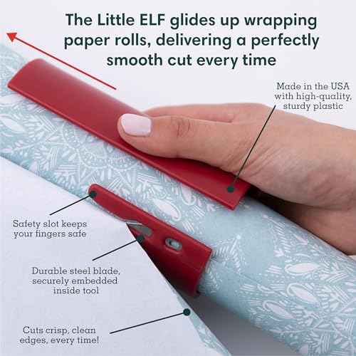 Little ELF Wrapping Paper Cutter (2-Pack) | Red Christmas Gift Wrap Cutter | As seen on Shark Tank | Made in USA | Gift Wrapping Paper Slicing Tool