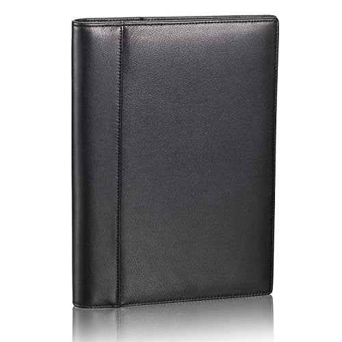 Leather Junior Padfolio for Men & Women with Pen Loop, Italian Calfskin, Business Portfolio Notebook Folder (Classic Black)