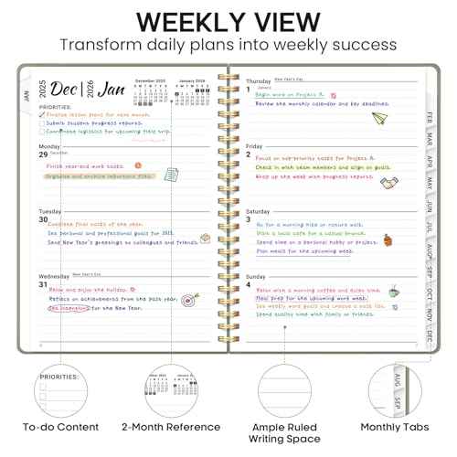 2026 Planner, Weekly and Monthly Calendar Planner Book, January 2026 - December 2026, Hardcover Spiral Planner with Monthly Tabs, Notes Pages, Perfect for Women & Men, A5 (6.4" x 8.5") - Green