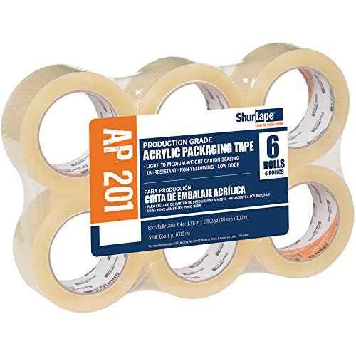 Shurtape AP 201 Medium Duty Shipping and Packaging Tape, Clear, 48mm x 100 Meter Roll, 6-Pack (232518)