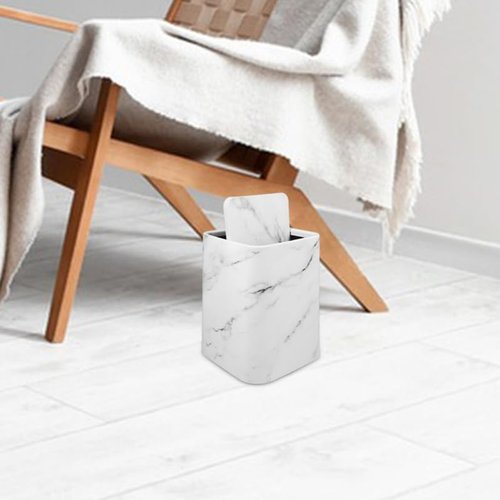 Veemoon Marble Pattern Trash Can with Lid Square Bathroom Kitchen Waste Bin Cute Trash Container for Home Office and Hotel