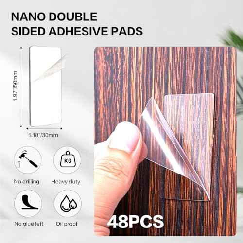 48PCS Nano Double Sided Adhesive Pads,Waterproof No Damage Removable Heavy Duty Mounting Tapes,Clear Residue-Free Strong Sticky Pads for Walls,Hanging Pictures, DIY Craft Home Office