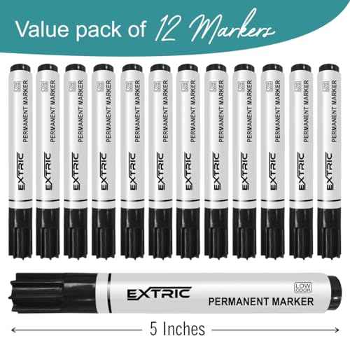 EXTRIC Permanent Markers Chisel Tip, Black, 12 Count, Quick Drying Ink, Works on Paper, Wood, Plastic, Metal and Glass, Great for Home, Office and School use
