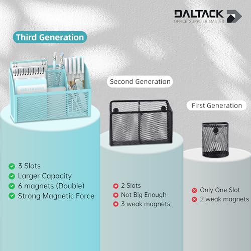 DALTACK Blue 3-Grid Magnetic Pencil Holder - Strong Magnet Locker Organizer