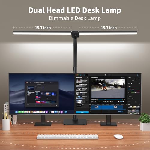 Desk Lamp Architect Task Dual Head Modern Flexible Gooseneck Tall Dimmable Light for Home Office, 5 Color Modes,Remote Control, 1500lm 24W Extra Bright Lighting
