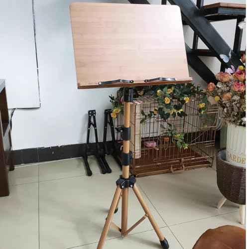 Music Stand for Sheet Music, Adjustable to 68.9in Floor Book Stand Wood for Reading, Laptop Display Stand Standing Book Stand Tablet Stand with Page Paper Clip