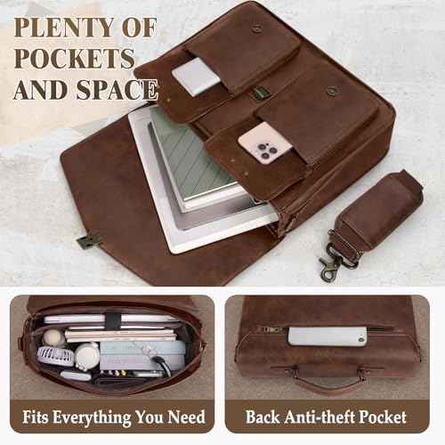 RAINSMORE Messenger Bag for Men 17 Inch Laptop Briefcase PU Leather Large Satchel Computer Shoulder Bag for Work Office