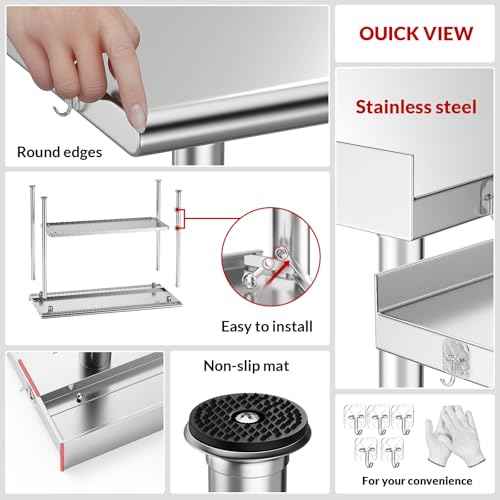 All-Stainless Steel Prep Table, 24 X 48 Inches, with Rounded-Corner Backsplash and Adjustable Undershelf, Heavy-Duty for Outdoor Use,Restaurants,Hotels,Workshops,Kitchens,Gardens, and Garages