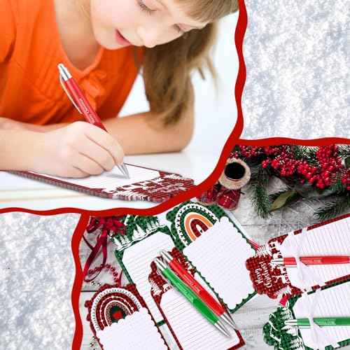 Zhanmai 96 Pcs Christmas Sticky Notes with Ballpoint Pens and Ribbons Christmas Themed Gifts Cute Plaid Design Die Cut Memo Note Pad Red Green Ballpoint Pen for School Office Home Present