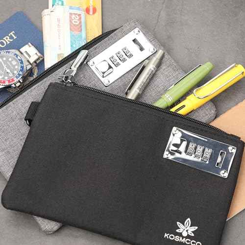 2Pcs Lockable Money Bag - 5x8 Inches Durable Nylon Locking Bank Bag Coin Purse for Cash, Jewelry, Passports, Medicine, Credit Cards and Valuable Storage Cash Pouch (Black & Grey)
