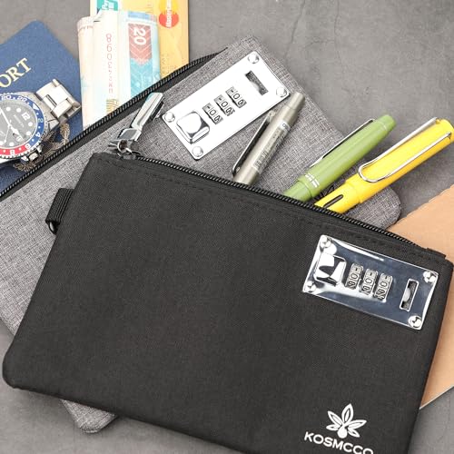 2 Pack Lockable 5x8 Inch Money Bags (2Pcs) Black & Grey – 1680D Nylon Cash Pouches