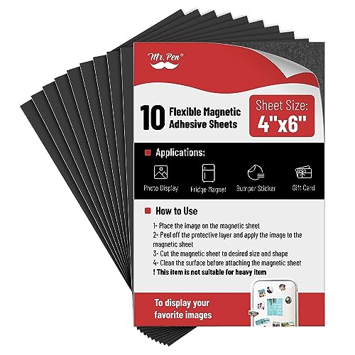 Mr. Pen Adhesive Magnetic Sheets 4 x 6 Inch, 10 Pack - Strong Adhesive, Easy to Cut & Use on Metal Surfaces
