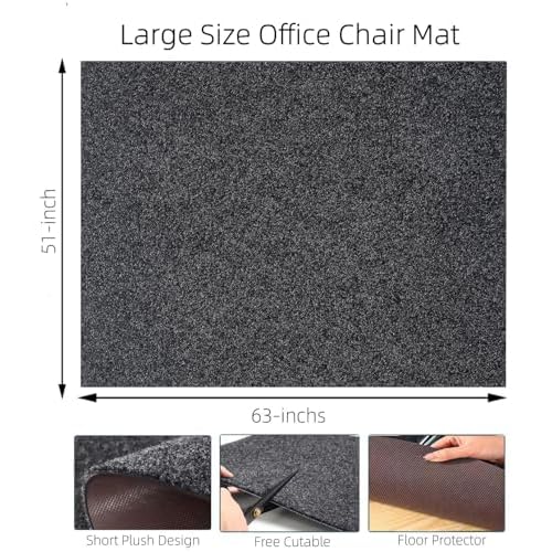 Large Office Desk Chair Mat 63"x51" Heavy Duty Non-Skid Floor Protector for Hard Floor, Hardwood, Tile (Dark Grey
