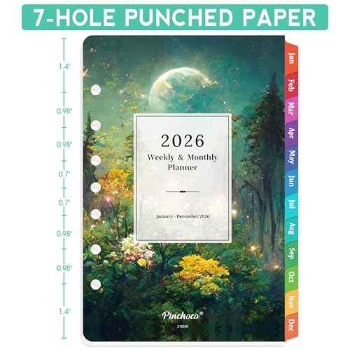 2026 Planner Refills - Planner Refills 2026, JAN 2026 - DEC 2026, 5-1/2" x 8-1/2", A5 Planner Inserts, 2026 Weekly and Monthly Planner Refill with 7-Hole Punched, Colorful Tabs - Dreaming Moon