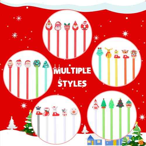 Fulmoon 200 Pcs Christmas Gel Ink Pens Cartoon Novelty Christmas Rollerball Pens Bulk Fun Snowman Christmas Tree Elk Santa Claus Xmas Party Favor for Adults Office, 25 Styles