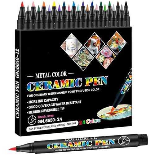 Permanent Marke Ceramics Pens 24 Colors Porcelain Paint Brush Pen for Both Glazed and Unglazed Ceramics Christmas Decoration Wine Markers