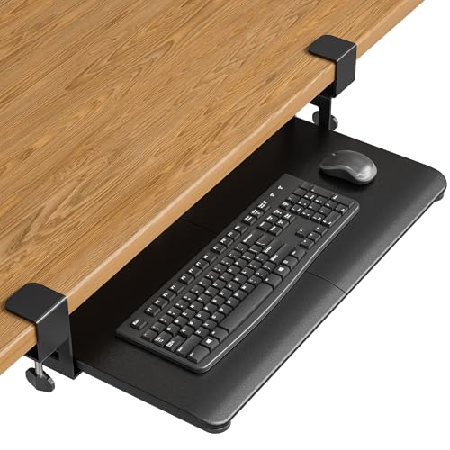 BONTEC Black Under Desk Keyboard Tray 25.6 x 11.8 Inches Pull-Out Platform