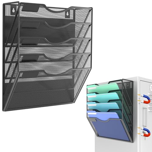 Gawerk 5 Tier Magnetic Wall File Holder - Office & Home Document Organizer