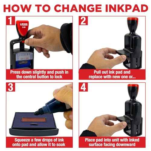 Self-Inking Rubber Date Office Stamp with Received Phrase - Blue Ink & Date Red Ink - 12-Year Band