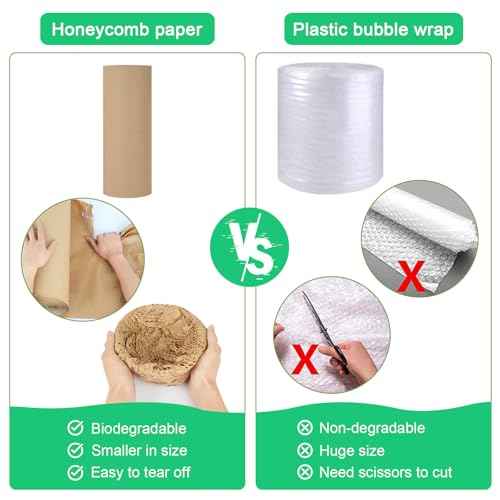 Honeycomb Packing Paper Roll - 19.68'' x 820ft, 200 Fragile Stickers Included | Wine Box, Artwork & Glassware Protector | Heavy-Duty Cushioning Wrap for Shipping, Moving & Gift Packaging