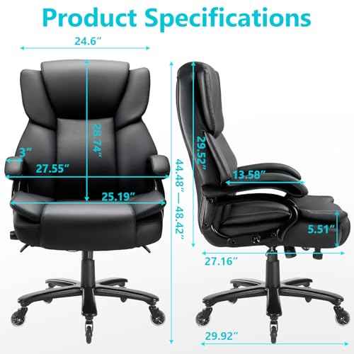 500lbs Big and Tall Office Chair, Heavy Duty Office Chair for Heavy People, High Back Executive Desk Chair with Adjustable Lumbar Support,Quiet Rubber Wheel,Pocket Spring Cushion