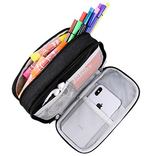 YONZONE Black Large Capacity Multi-Functional Pencil & Makeup Case with 3 Compartments