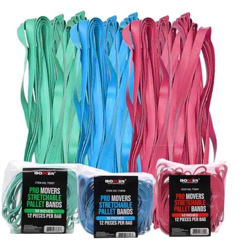 BoxerTool Pro Movers Band 36-Pack - Extra Large Rubber Bands for Moving Blankets, Trash Can, and Furniture, 30in, 36in & 42in - Variety Pack