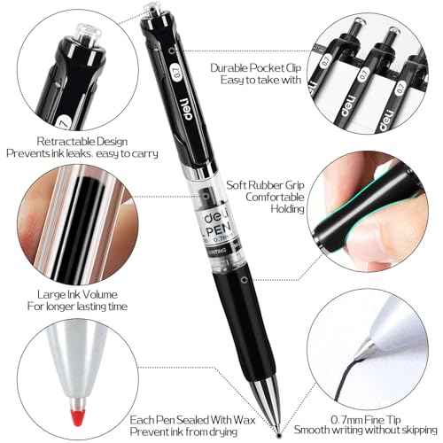 deli Gel Pens, 30 Pcs Retractable Pens Black Ink, Medium Point Pen Bulk 0.7mm, Smooth Writing, Fast Dry, No Bleed for Journaling Note Taking, Home School Office Supplies