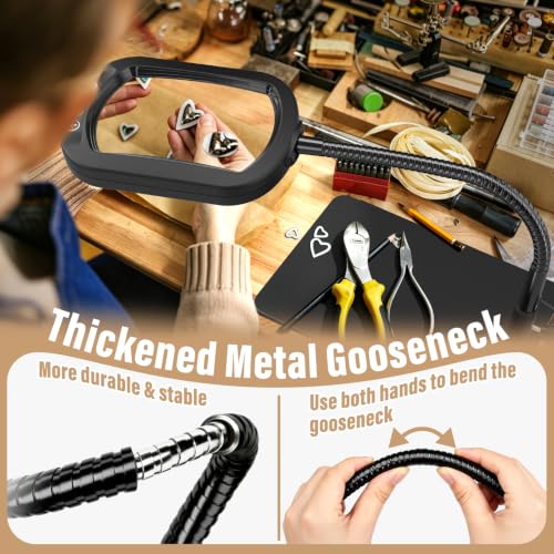 Black 30X 12X Rectangle Magnifying Glass with Light & Stand - Real Glass Lens