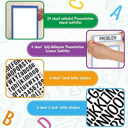 PerKoop 36 Sheets Science Fair Board Poster Boards Supplies 24 Self Adhesive Presentation Subtitles 4 Science Fair Project Titles 8 Personalized Letter Sticker for Classroom(Gradient Blue)