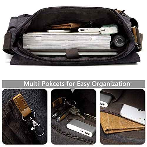 Messenger Bag for Men,VASCHY Vintage Water Resistant Canvas Satchel 14 15.6 17inch Laptop Briefcase