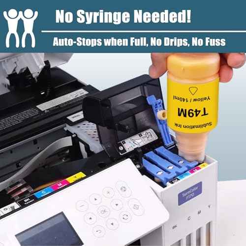 T49 T49M Sublimation Ink 700mL Compatible Replacements for SureColor F170 F570 Sublimation Printers T49M1 T49M2 T49M3 T49M4 Ink, Autofill/ICC-Free/Anti-UV, 2 Black T49M & 3 Color