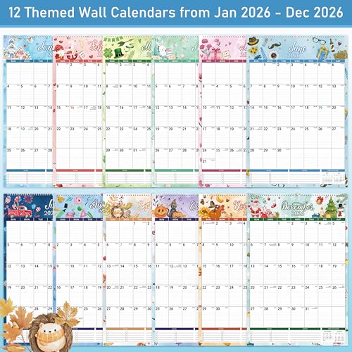 2026 Wall Calendar - 2026 Large Wall Calendar, Jan. 2026 - Dec. 2026, 15.4'' x 23'', Big Calendars 2026, 24-Month Paper Hanging Planner Wall with Julian Date for Office Home Planning & Organizing - 12 Different Themes