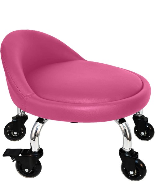 Vapaa taide Rolling Stool with Backrest 450 Lbs High Weight Capacity PU Leather Roller Seat and Heavy-Duty Crystal Universal Wheels for Men Women Boy Girl Furniture Gift, Home Office Red