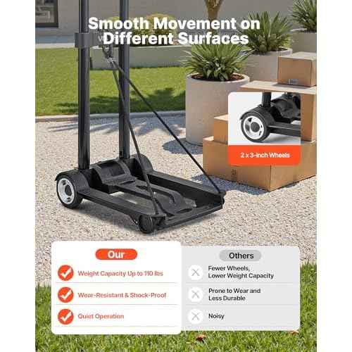 VEVOR Folding Hand Truck, 110 lbs Load Capacity, Collapsible Luggage Cart with 2 Wheels & 1 Elastic Rope, Utility Dolly Platform Cart for Airport Travel Furniture Luggage Office Moving, Black