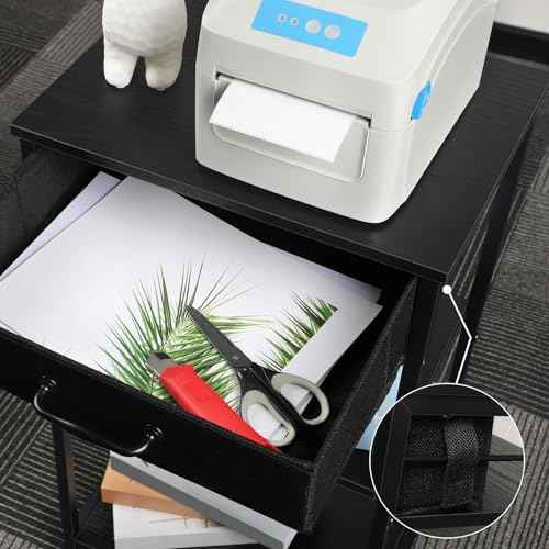 ETELI Printer Stand Table for Home Office 3 Tier Small Printer Stand with Storage Drawer Multi-Functional Printer Desk Shelf with Wood Board and Metal Frame for Printer Fax Machine Scanner, Black
