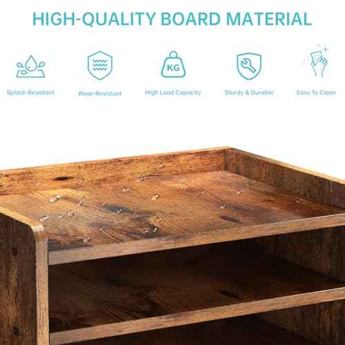 Wood Desk File Organizer with Side File Rack, Space-Efficient Design Easy to Assemble for Efficient Office Setup, Reduces Desk Clutter (Brown)