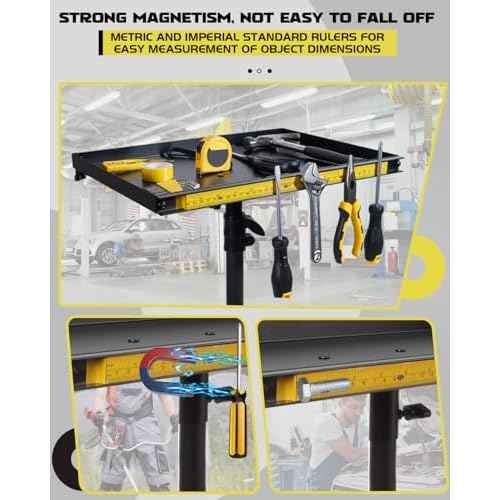 Rolling Tool Tray Cart with Phone Stand, Portable Work Table Mobile Service Tray Cart with Magenetic Ruler Measurement Tool Holder for Light Duty, Garage Tool Organizer Mechanic Cart