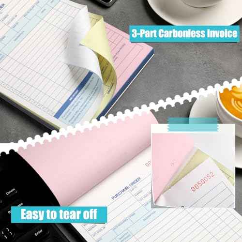 Lincia 10 Pack Purchase Order Book 3 Part Carbonless Purchase Order Forms for Small Business with Carbon Copies Cover, 50 Sets Per Book, 8.4 x 5.5 Inch