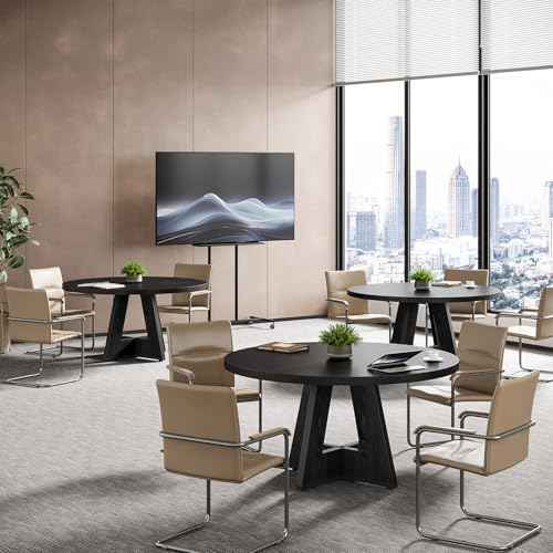 Tribesigns 47-Inch Round Conference Table for 4-6 People, Wooden Meeting Room Table with Thicken Tabletop and Wood Base (Black)