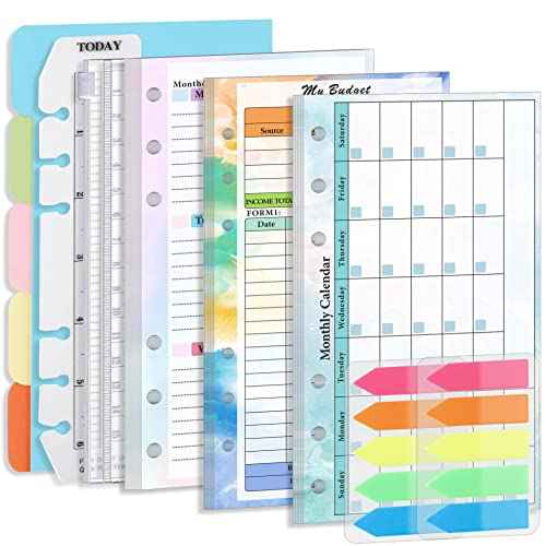 Monthly Weekly Planner Refills Budget Paper Kit for A6 Binder Cover, 6 Ring Planner Accessory for Budget Planner Binder Cover, Money Binder Organizer for Cash (Colorful)