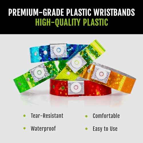 500 WristCo Variety Pack Holographic Plastic Wristbands for Events ? Extended Wear, Glowing Color Prevents Reuse ? Premium-Grade Bracelets for Hospital & Medical ID, Party & VIP Identification